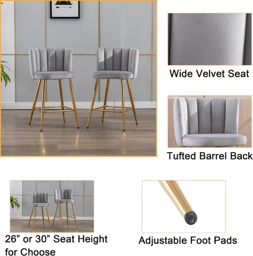 Miniatura 6 de Velvet - Taburetes de bar de 30 pulgadas de altura, juego de 2 taburetes de cocina modernos tapizados, taburetes de mostrador con patas de metal
