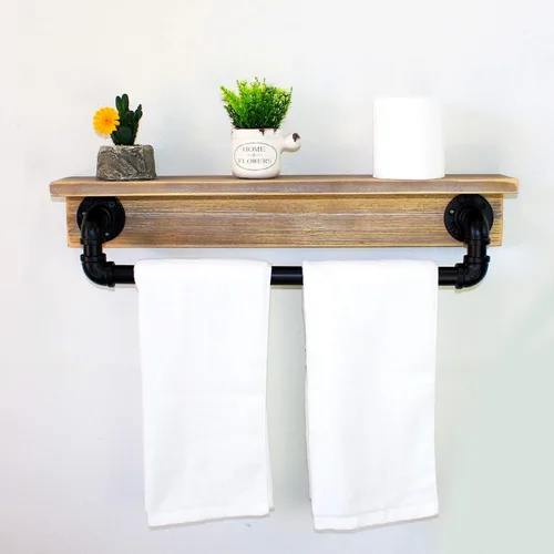 Miniatura 18 de MBQQ Estante de tubo industrial, estante de pared rústico con toallero, toalleros de granja de 20 pulgadas para baño, estantes flotantes montados