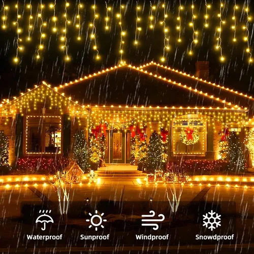 Miniatura 3 de Luces de Navidad de carámbano para exteriores - 200 LED 6.4+4.9 m 8 modos, cortina de luces de hadas en forma de guirnalda, enchufables