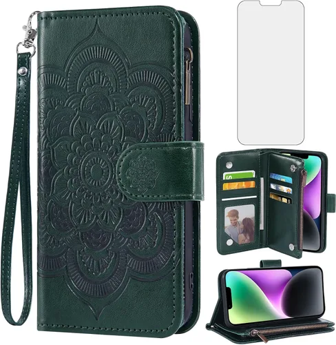 Miniatura 13 de Asuwish Funda de teléfono para iPhone 14 de 6.1 pulgadas con protector de pantalla de vidrio templado y soporte de tarjeta de crédito con tapa