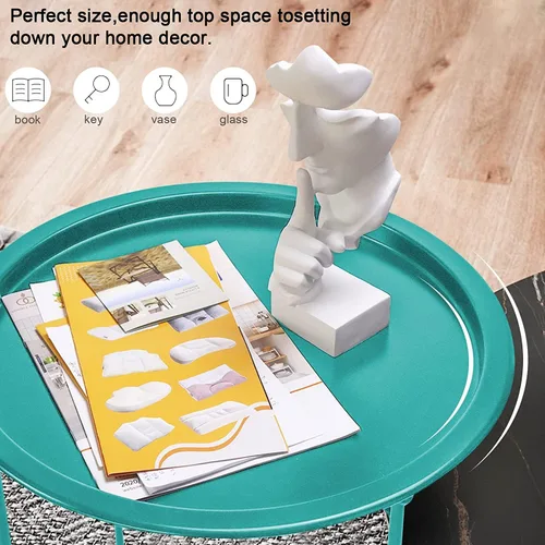 Miniatura 7 de Garden 4 you Juego de 2 mesas auxiliares, mesa auxiliar para exteriores, mesa pequeña para patio, mesa auxiliar de metal, mesa auxiliar redonda Verde