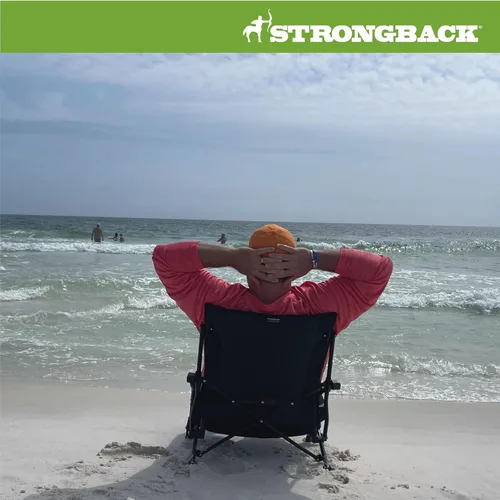 Miniatura 5 de STRONGBACK Sillas de playa – Silla de playa portátil reclinable de baja gravedad – con soporte lumbar integrado, sillas de playa plegables