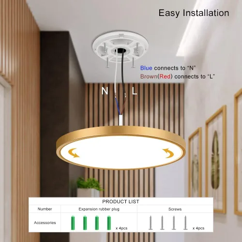 Miniatura 7 de Lámpara de techo LED dorada de 9 pulgadas, luz diurna blanca de 5000 K, luz de techo LED de bajo perfil, 18 W, 1800 lm, lámpara de techo plana Luz