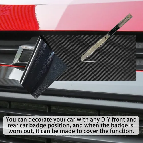 Miniatura 6 de QianBao Compatible con envoltura de vinilo de fibra de carbono de 11.8 x 4 pulgadas, kit de envoltura de emblema Chevy Bowtie con espátula y Negro 6