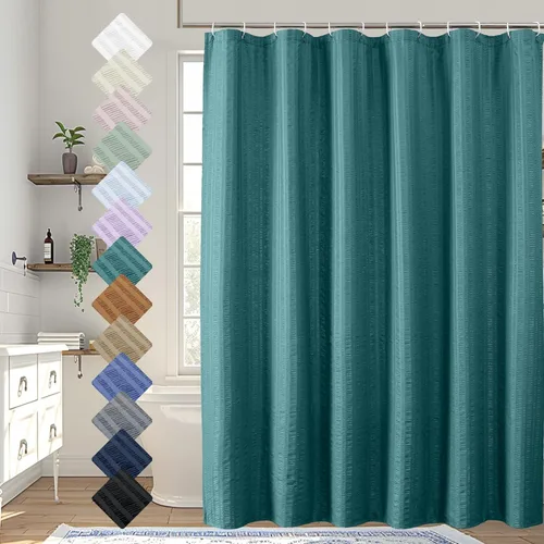Miniatura 55 de Aiyufeng Moga - Cortina de ducha verde salvia, cortinas de ducha texturizadas en relieve 3D para baño, cortina de baño de tela de poliéster de lujo
