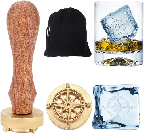 OLYCRAFT Sello de hielo de 1.2 pulgadas, sello de hielo de brújula con bolsa de terciopelo, sello de bloque de hielo, sello de cóctel para cubitos