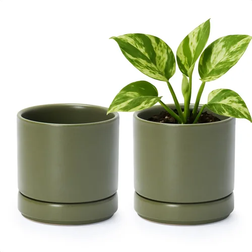 Miniatura 27 de D'vine Dev - Juego de 2 macetas de plantas de 3.5 pulgadas, maceta de cerámica para plantas con agujero de drenaje y platillo, negra, 94-V-A-2