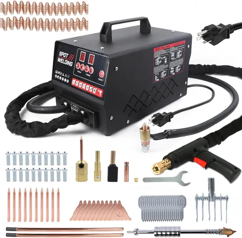 PLAYOCCAR Kit de soldador de espárragos y reparación de abolladuras para coche, soldador de puntos de 110V 3500W con extractor de abolladuras y 7