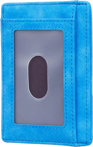 Miniatura 3 de Travelambo billetera mediana y minimalista de cuero para bolsillo frontal, con bloqueo de interferencia de radiofrecuencia, Azul-cielo, Minimalista