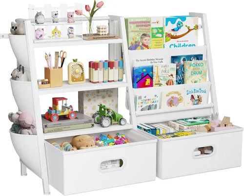 Miniatura 3 de Homeiju - Estantería para niños y organizador de almacenamiento de juguetes, estantería de 3 niveles para niños, estantería con bandeja y 2