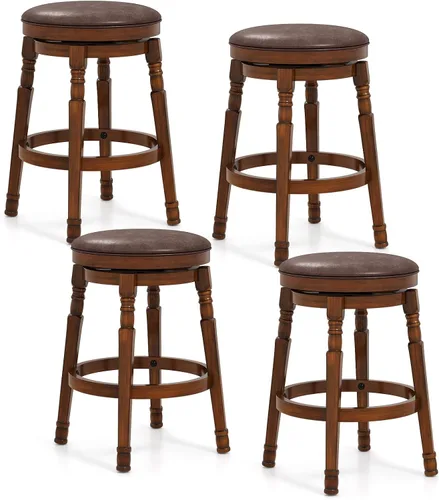 Miniatura 12 de Giantex Juego de 4 taburetes de bar giratorios de 29 pulgadas de altura de barra con asiento acolchado de piel sintética, reposapiés, marco