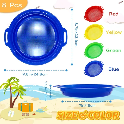 Miniatura 2 de OJYUDD Paquete de 8 tamices de arena de plástico para adultos, sartenes multiusos para playa, jardinería y uso al aire libre (8.75 x 9.75 pulgadas)