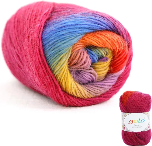 Miniatura 40 de Hilo de lana golo para tejer 200 yardas, hilo Cachemire multicolor arcoíris