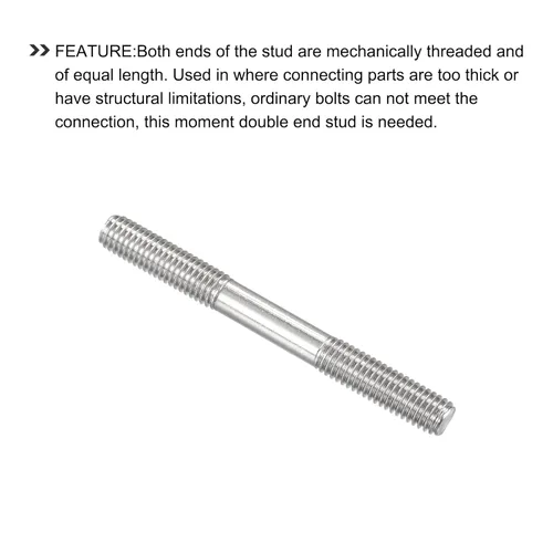 Miniatura 4 de METALLIXITY Tornillos de doble extremo (rosca M8, longitud 80 mm) 5 piezas, pernos de varilla roscada doble de acero inoxidable 304
