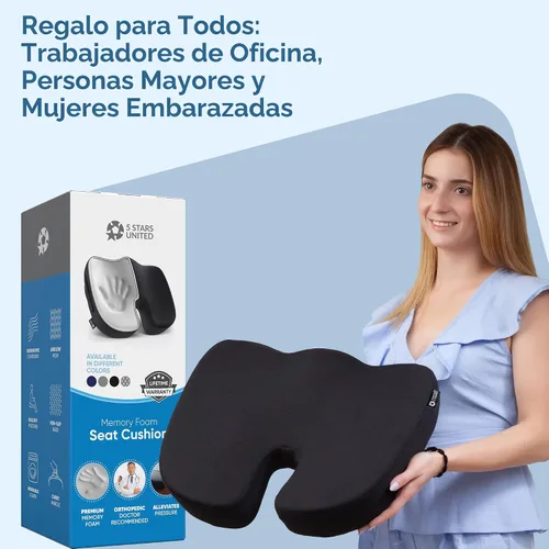 Miniatura 8 de 5 STARS UNITED Cojín de asiento para aliviar el dolor de coxis – Cojín grande de espuma viscoelástica para recuperación de coxis, cadera, ciática