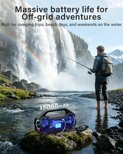 Miniatura 6 de Altavoz Bluetooth portátil de graves de 120 W, potente altavoz inalámbrico con 2 graves y 2 tweeters, tiempo de reproducción de 20 horas, IPX6