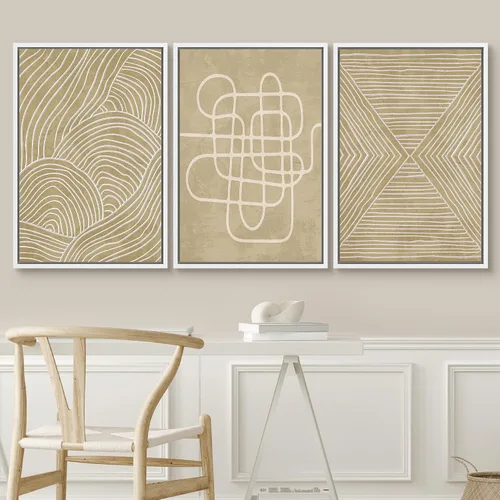 Miniatura 101 de SIGNWIN Lienzo enmarcado para pared, arte con pinceladas de flujo neutro en tonos beige abstractos, ilustraciones, arte moderno, decorativo