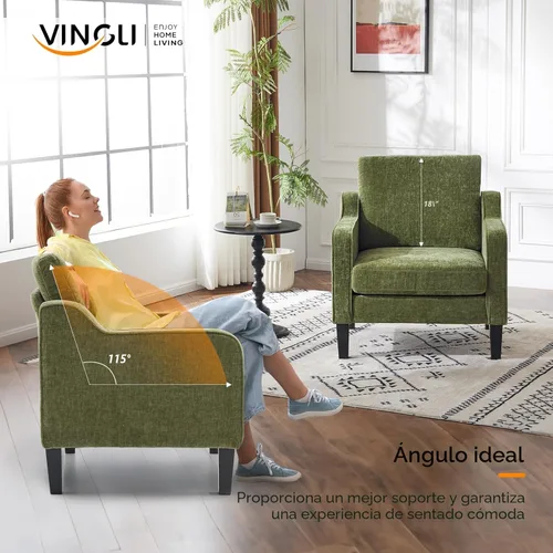 Miniatura 5 de VINGLI Silla de Acento para Sala de Estar Sillas Verde Oliva Silla de Lectura para Dormitorio Silla con Brazo Recogido Sillas de Acento Modernas