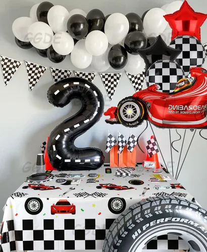 Miniatura 5 de Cubierta de mesa de plástico para fiesta temática de coche de carreras, suministros de decoración de fiesta de cumpleaños para niños, 1 ud
