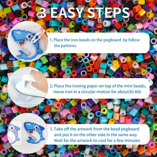 Miniatura 4 de Artkal Kit de cuentas fusibles de 11,000 piezas de 36 colores, con 5 tableros de clavijas, 2 pinzas, 48 patrones, kit de cuentas fusibles