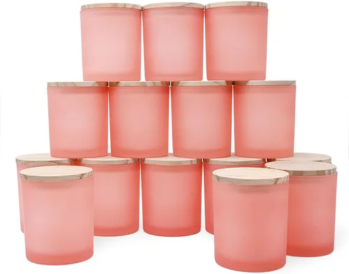 SHOWIN Tarros de vela gruesos de 10 onzas para hacer velas, 15 unidades, frascos vacíos con tapas de madera para hacer velas, recipiente de muestra,
