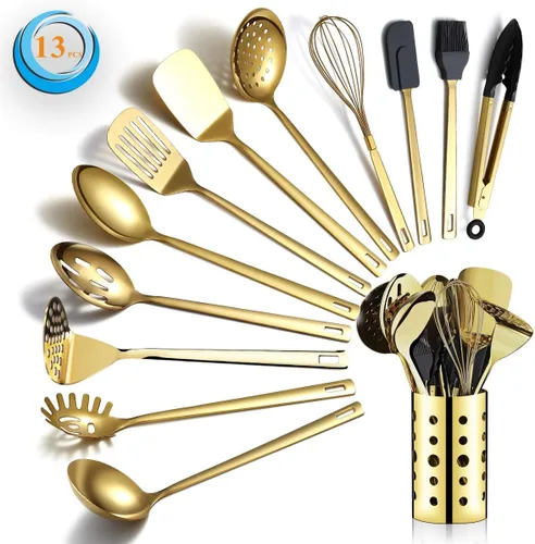Miniatura 11 de Cuchara de espagueti dorada, servidor de pasta Berglander con chapado en oro de titanio, servidor de espaguetis de acero inoxidable para cocinar