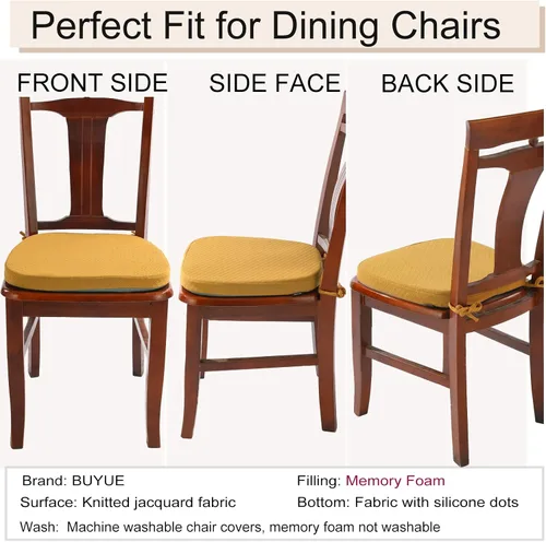 Miniatura 3 de BUYUE Juego de 6 cojines para silla de espuma viscoelástica de lujo, cojines para silla de comedor en forma de U de 16" de jacquard, cómodos, Ocher