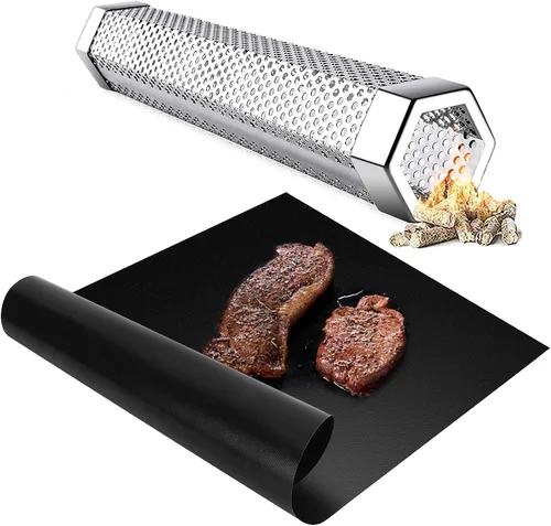 Tubo de humo para pellets, ahumador de pellets de 12 pulgadas, además de estera de barbacoa de fibra de vidrio resistente al calor