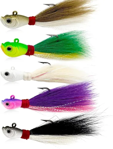 Bucktail Jigs Saltwater 3Pcs/5Pcs Fish Hair Jig Lure Hooks,Fishing Hair Swimbait Jig Head Deer Hair Jig Surf Fishing for Walleye Striper