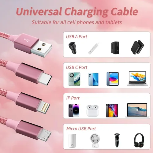 Miniatura 5 de Cable de carga múltiple, cable de carga 3 en 1 para múltiples dispositivos, cable USB universal con tipo C/IP/micro USB para iPhone