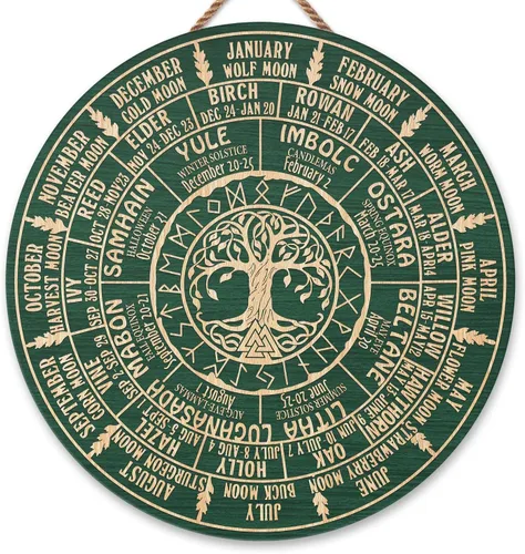 Miniatura 45 de Artsy Woodsy Letrero de madera de la rueda del año (no tallado) para decoración del hogar, bruja, pagana, Wicca, días festivos celtas, regalos 25