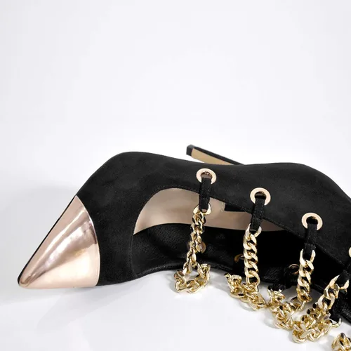 Miniatura 3 de onlymaker Botas de tacón alto con cremallera y cadenas de metal puntiagudas para mujer