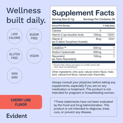 Miniatura 6 de Polvo de rejuvenecimiento de la piel – Suplemento de colágeno con resveratrol, hialuronato de sodio, CollaBZEn, vitaminas C y E – Apoya
