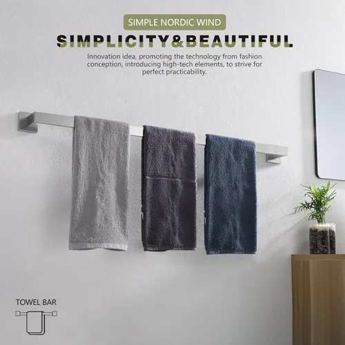 Miniatura 6 de KOKOSIRI Toallero individual de 36 pulgadas, soporte para toallas de cocina de baño, toallero de acero inoxidable SUS304 montado en la pared, níquel