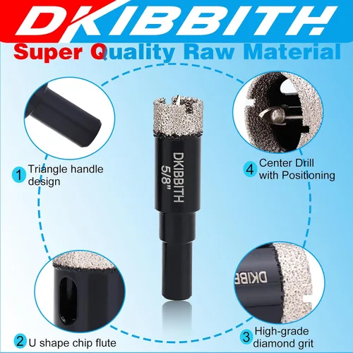 Miniatura 5 de DKIBBITH Juego de brocas de diamante de 5/8" con broca piloto - Paquete de 2 brocas de diamante de 5/8" con punta de diamante para agujeros