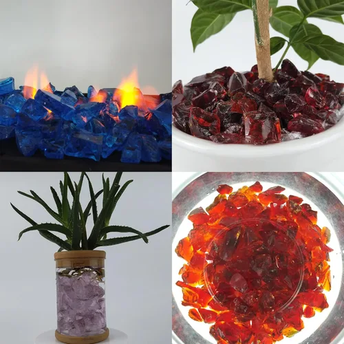 Miniatura 6 de TWINKLING Piedra de grava de vidrio de fuego de alto brillo, vidrio roto, vidrio para fogata, vidrio triturado para decoración de acuario, fosa