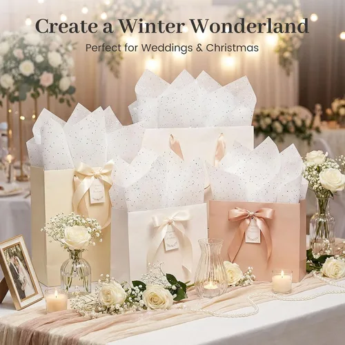 Miniatura 3 de Koogel 120 hojas de papel de seda, papel de seda blanco de 20 x 14 pulgadas para bolsas de regalo, envoltura de purpurina para cumpleaños, proyectos