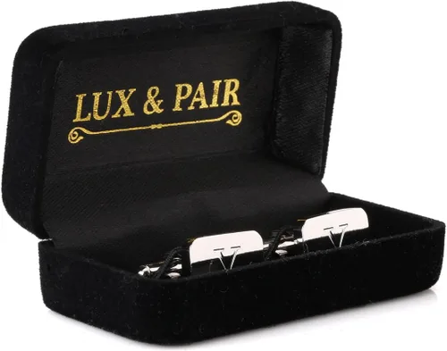 Miniatura 3 de 18K White-Gold Plated Initial Engraved Stainless Steel Mens Cufflinks With Gift Box -Personalized Alphabet Letters A-Z By Lux & Pair
