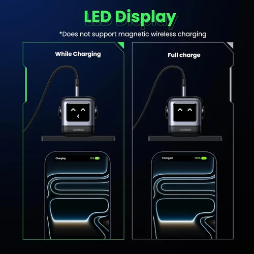 Miniatura 7 de UGREEN Uno - Bloque de cargador USB C de 65 W, Nexode 3 puertos GaN cargador rápido con pantalla, divertidos regalos de robot para hombres y Negro