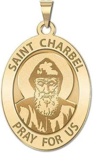 Miniatura 2 de PicturesOnGoldcom Medalla religiosa ovalada de San Charbel 34 pulgadas x 1 pulgada plata de ley Oro Blanco Plata esterlina