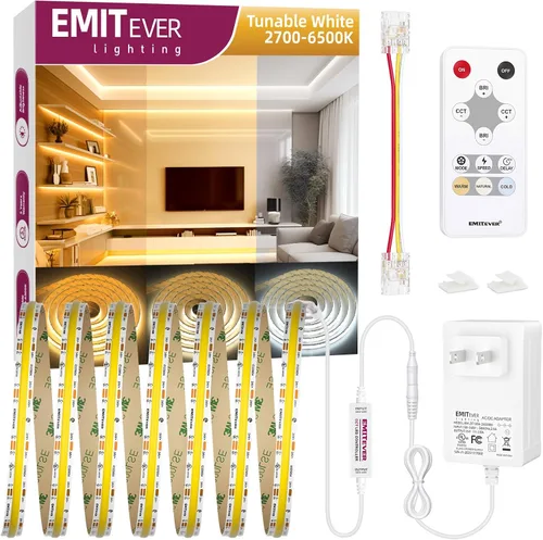 Miniatura 10 de EMITEVER COB Tira de luz LED sintonizable blanca 2700K-6500K, kit de cinta LED CCT regulable de 24 V de 16.4 pies, alta densidad 3200 LED CRI90+