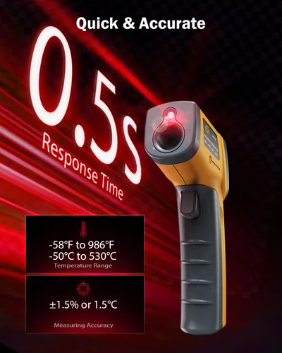 Miniatura 2 de Pistola de temperatura láser con termómetro infrarrojo, pistola digital de temperatura de calor sin contacto para cocinar alimentos, horno de pizza