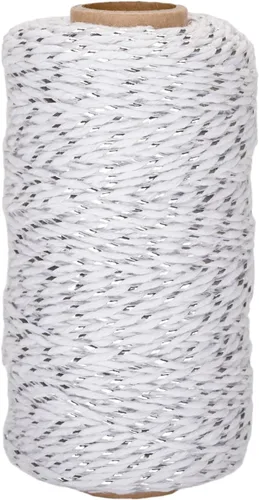 Miniatura 23 de jijAcraft Cordel de Hilo Blanco y Negro, 328 Pies de Cordel de Panaderos de Navidad, Cuerda de Empaque Resistente de 2MM para Manualidades DIY
