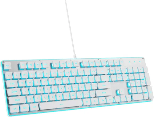 Miniatura 8 de Teclado retro punk de 104 teclas, máquina de escribir de tamaño completo, teclado rosa con tapa cuadrada y retroiluminación LED azul, membrana Rosado