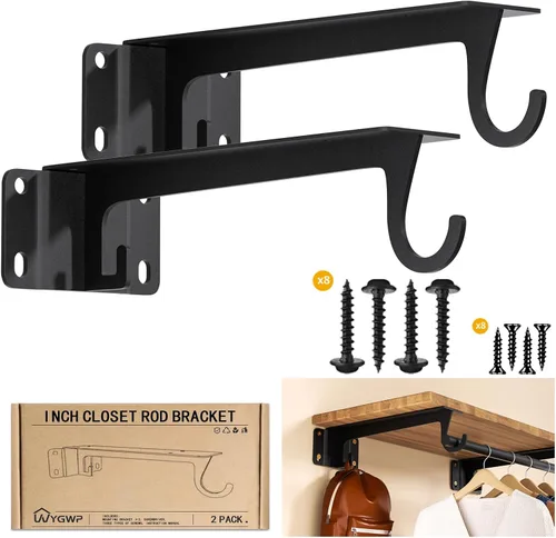 Miniatura 10 de Soportes para barra de armario, soporte resistente de 400 libras, soportes de estante de armario con soporte para barra para armario, baño y cocina