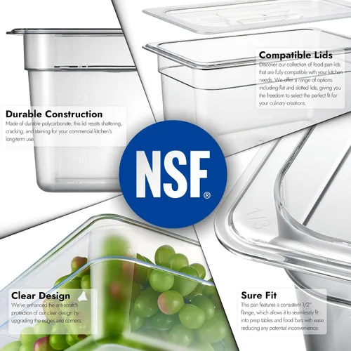 Miniatura 5 de CURTA Paquete de 6 sartenes NSF para alimentos, tamaño 1/3, 6 pulgadas de profundidad, plástico de policarbonato comercial transparente apto