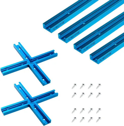 Miniatura 11 de POWERTEC 71169 Pista en T universal de 48 pulgadas con 2 abrazaderas de sujeción, azul anodizado