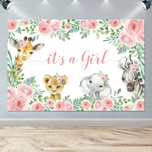 Miniatura 4 de Decoraciones de telón de fondo para baby shower, temática de animales de la selva, suministros de fiesta de baby shower para niña, telón de fondo