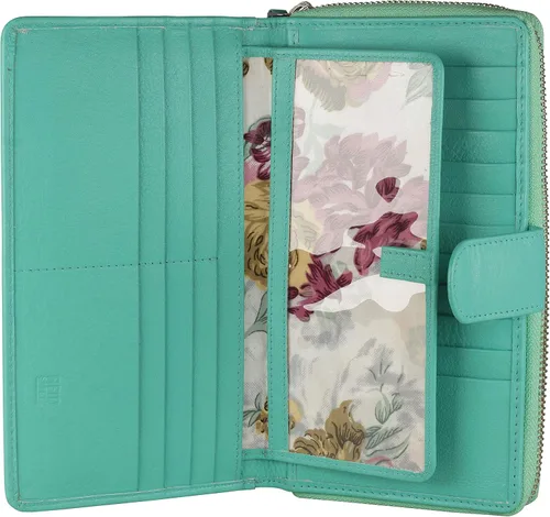 Cartera grande de piel para mujer con bloqueo de identificación por radiofrecuencia