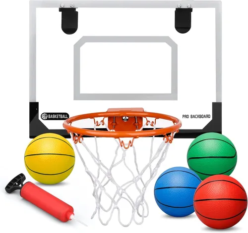 Miniatura 9 de Mini juego de aro de baloncesto para niños y adultos, aro de baloncesto de montaje en pared para puerta con 4 pelotas de baloncesto pequeñas